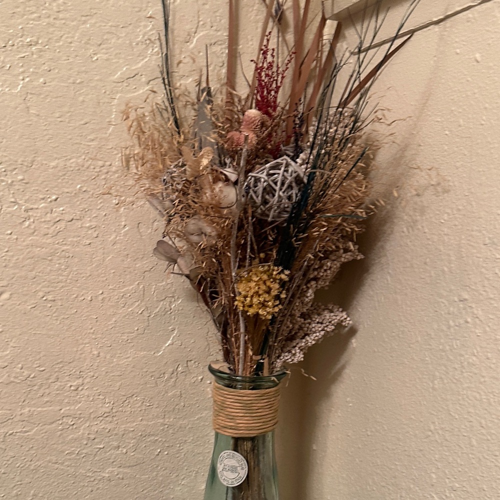 Rustic Dried Flower Arrangement in Glass Vase